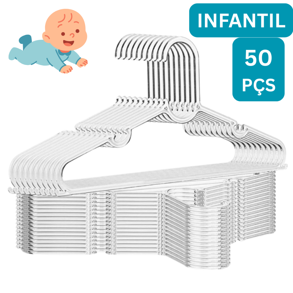 Cabide Infantil Acrílico Cabides Transparente Reforçado Organizar Roupas Acrílico