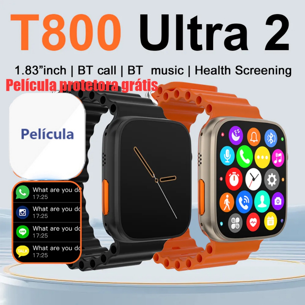 Smartwatch série original T800 Ultra 2.4 Hd 45mm grande tela Inteligente Digital Masculino Feminino