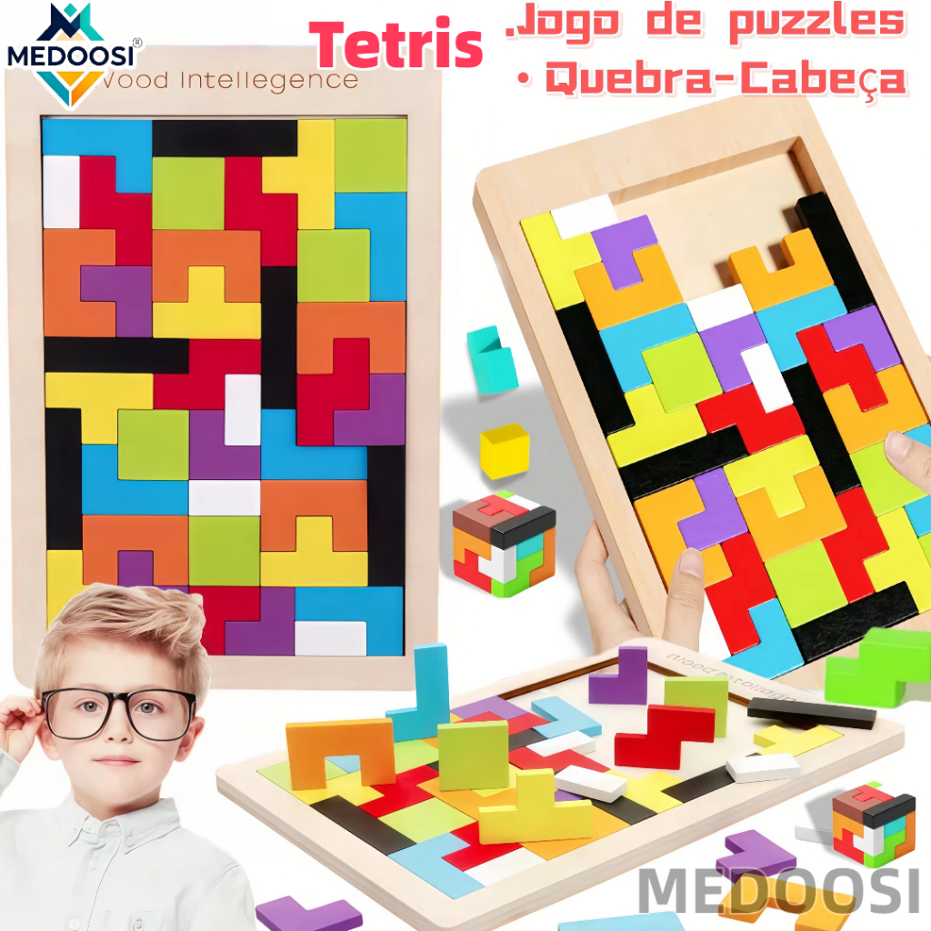 MEDOOSI Quebra-Cabeça 3D 3 em 1 Tetris De Madeira Brinquedos E Tangram /Jogo Infantil Maginação Educativo para Crianças