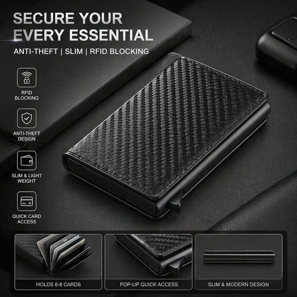 Carteiras Fibra De Carbono Porta-Cartões Masculina Marca Preta Mágica Tripla De Couro