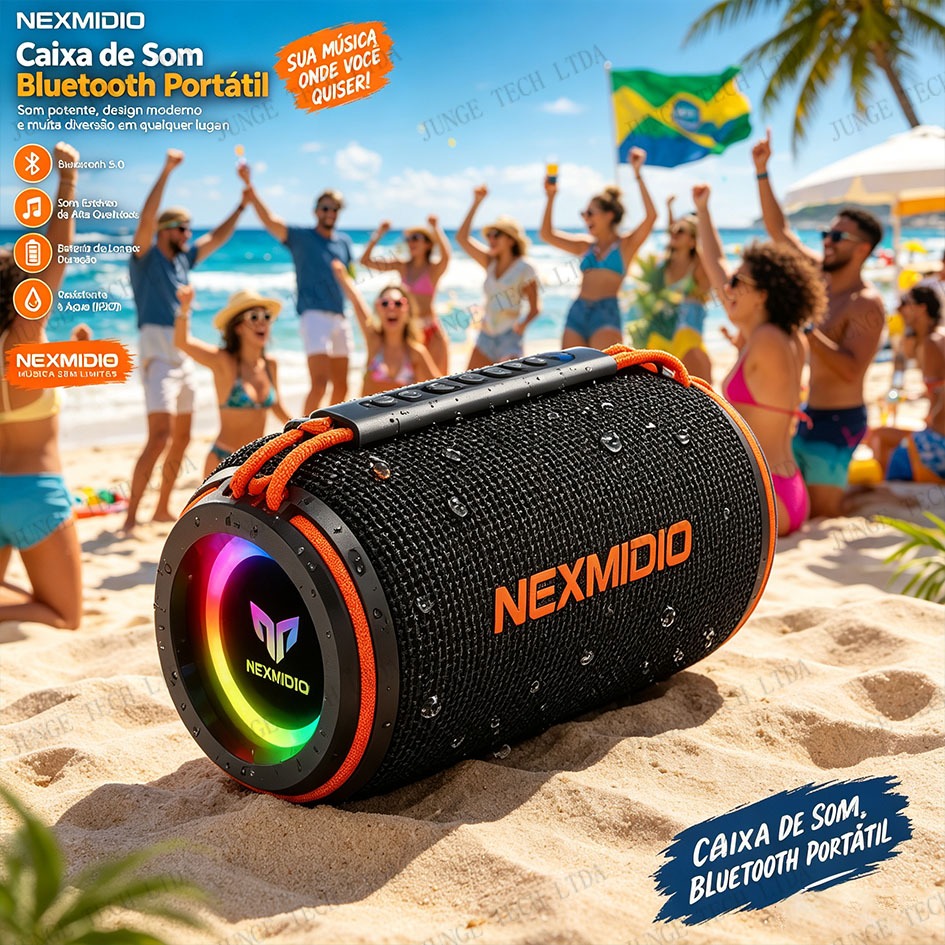 Caixa de som Bluetooth portátil luzes LED RGB, rádio FM, USB, TWS, ideal para praia, festas, viagens, modelo MD‑B01/B02