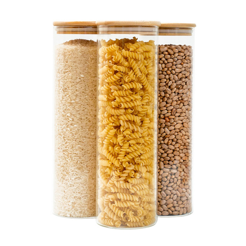 Kit 3 potes de vidro 2L tampa de bambu herméticos - Tud