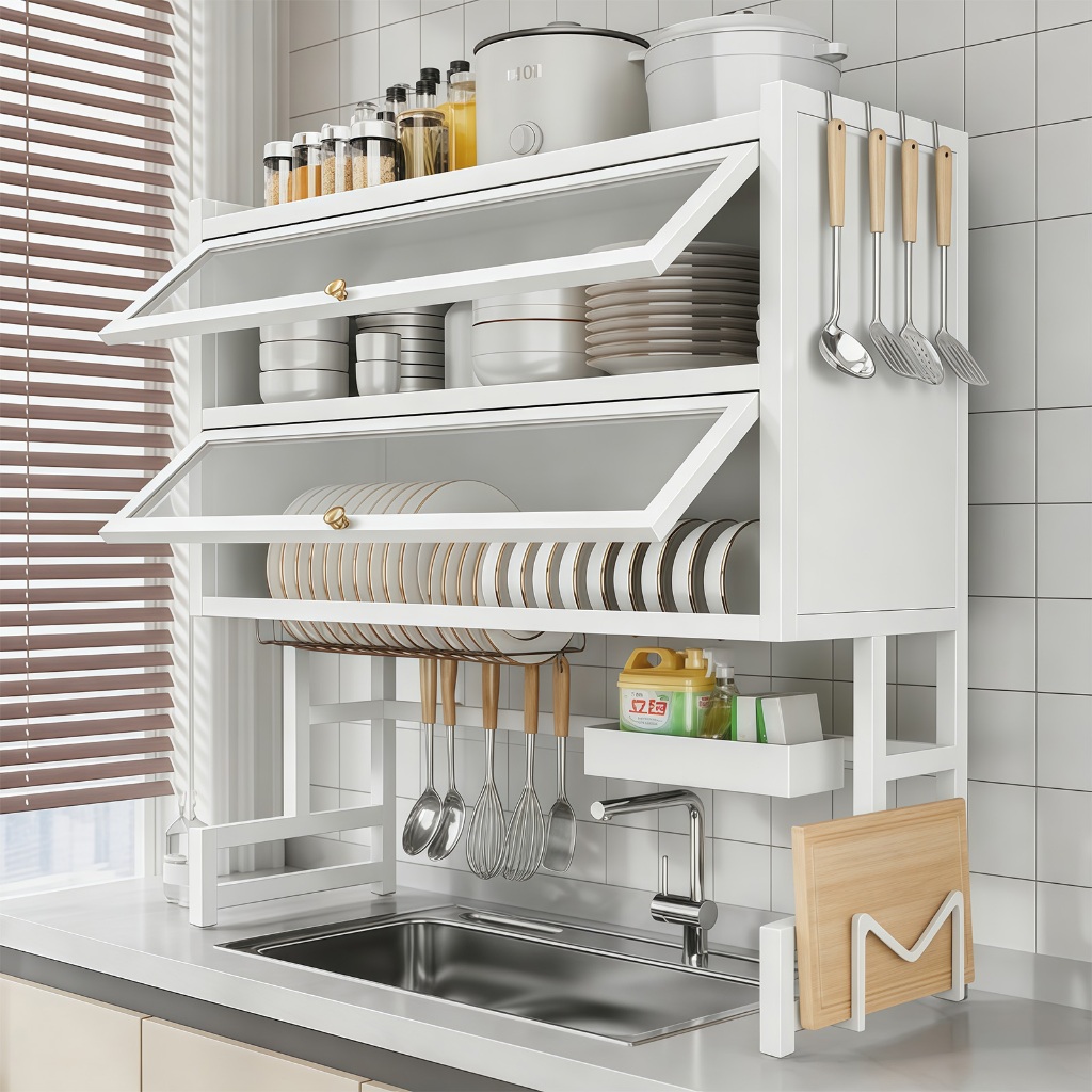 Escorredor De Louça Cozinha Suspensa Pia Rack Organizador Estante poeira porta armário 65/85/105cm