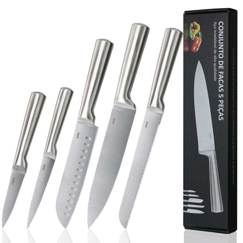 LUMAI Jogo de Facas de Cozinha Grandes Zurich Aço Inox - Tratamento Térmico da Lamina Dureza 52 HRC