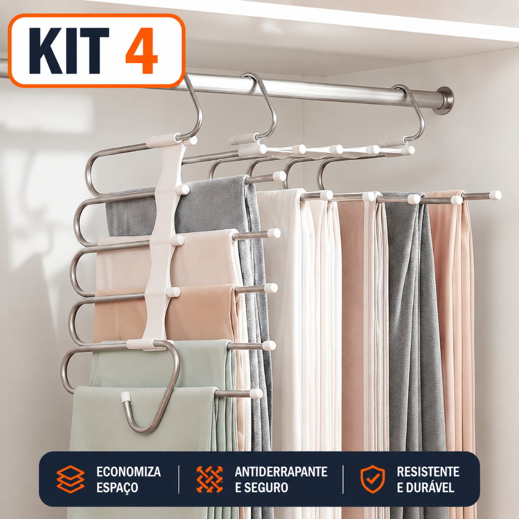 Ambito Dlux Cabide Para Calças Kit 4 Multifuncional 5 Em 1 Giratório 360 Organização Guarda Roupa