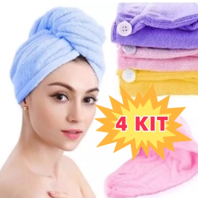 4 PcsToalha De Cabelo Banho, Toalha Grossa Mágica Para Secar Cabelo De Microfibra Grossa Touca Pós