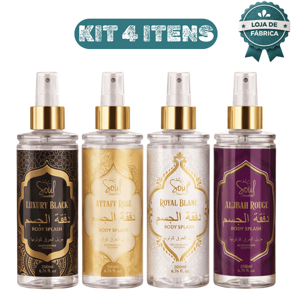 Kit 4 Body Splash Árabe Importado Luxury Attaff Rose Royal Blanc Allibah Rouge Perfumes
