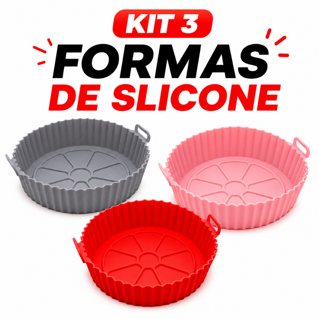 【OFERTA RELÂMPAGO】Kit 3 Formas Silicone para Air Fryer Antiaderente Reutilizável Forno Microondas