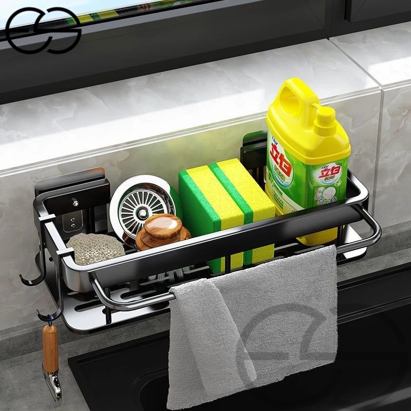 Suporte de cozinha Prateleira Com Rack De Pano  Gancho Organizador Sem Furo Com Adesivo Box ES