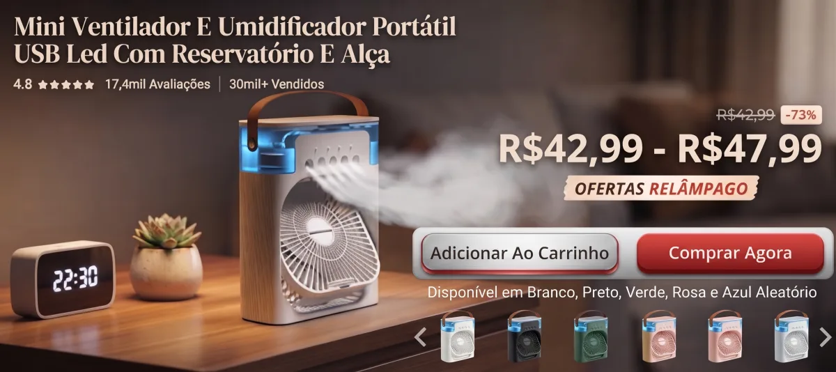 Mini Ventilador e Umidificador Portátil