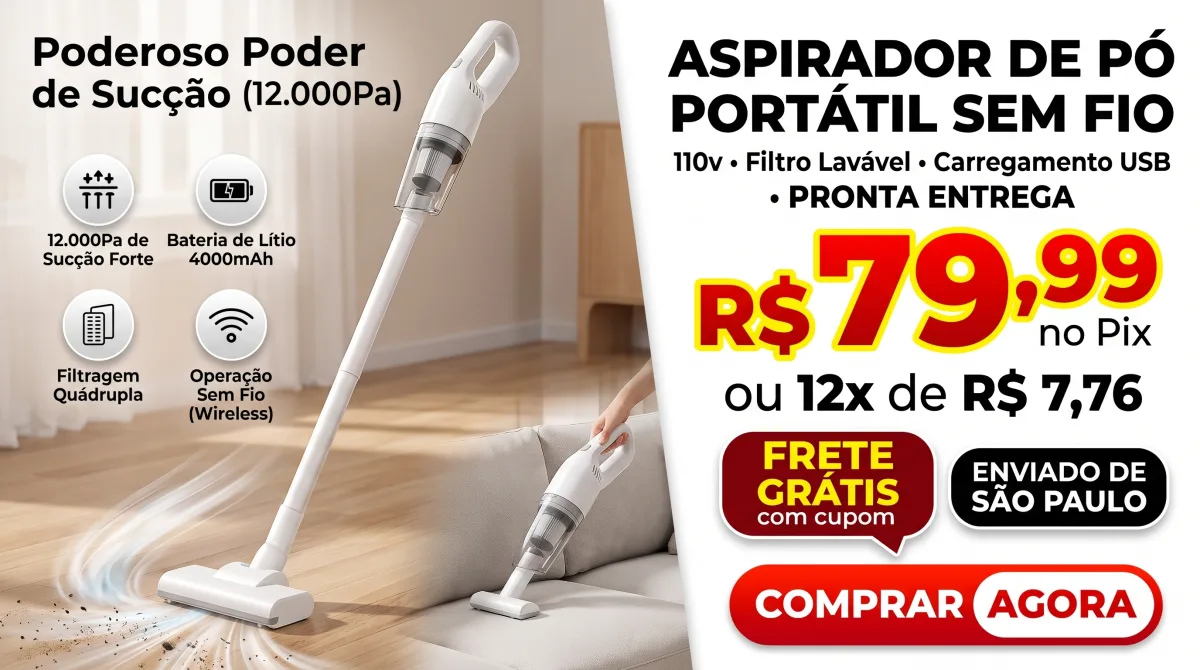 Aspirador Portátil USB Filtro Lavável