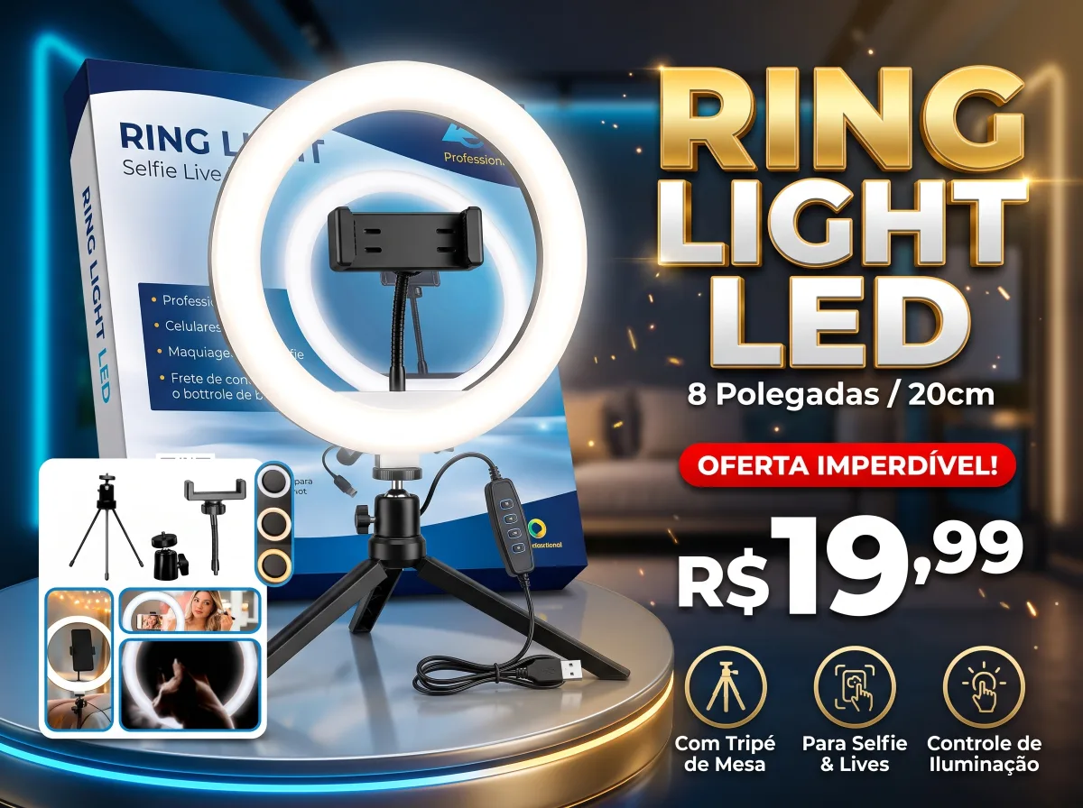Ring Light 8 Polegadas com Tripé de Mesa