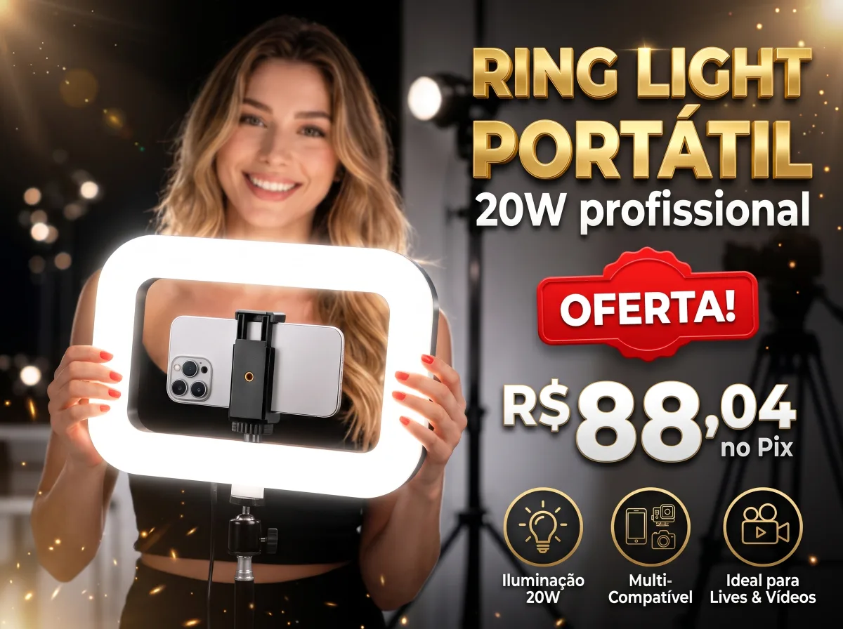 Ring Light LED Portátil 20W Profissional
