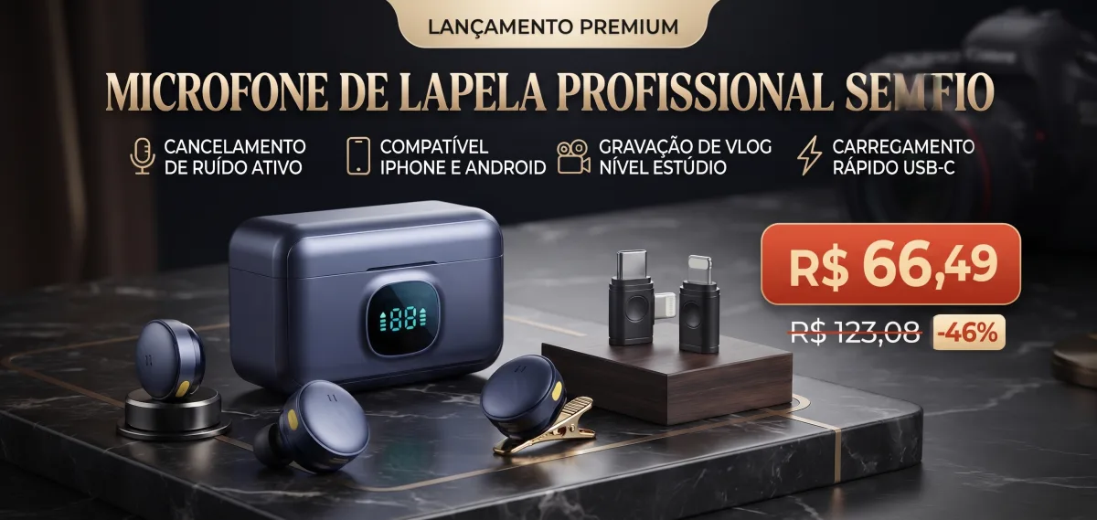 Microfone Lapela Cancelamento de Ruído Type-C