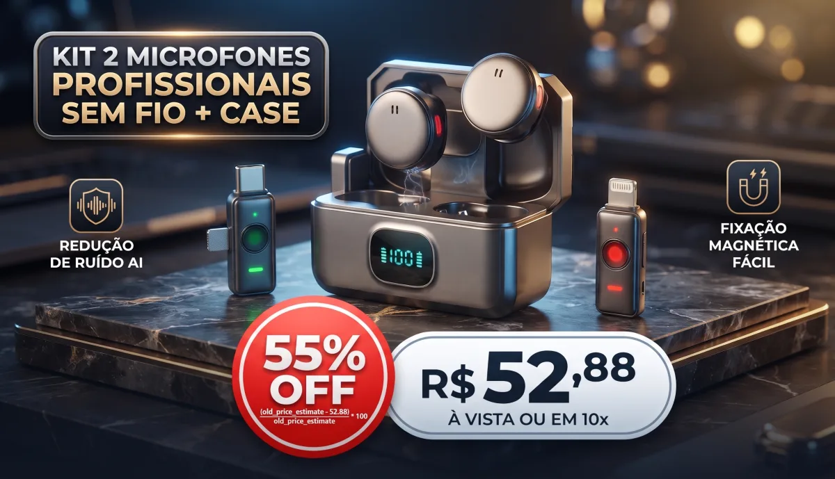 Microfone Lapela Magnético com Caixa 2 Mics