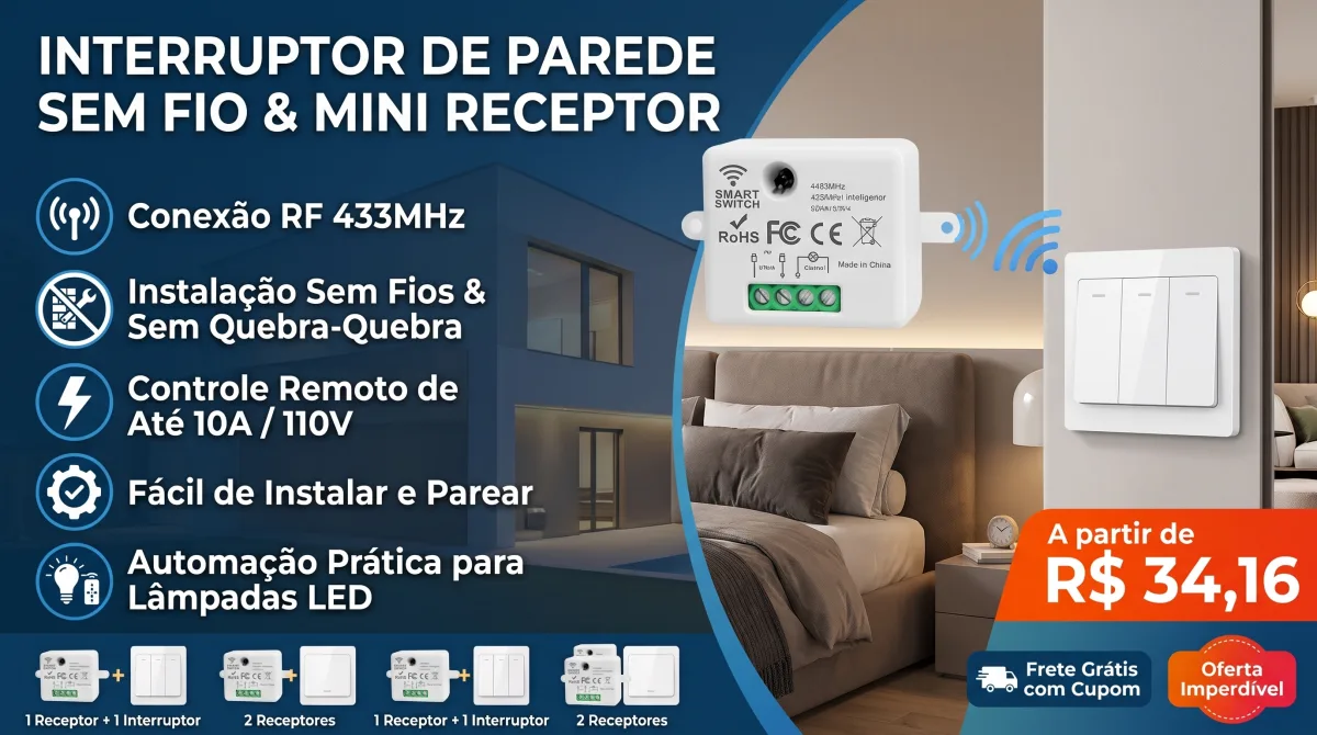 Interruptor Sem Fio AXUS RF com Mini Receptor