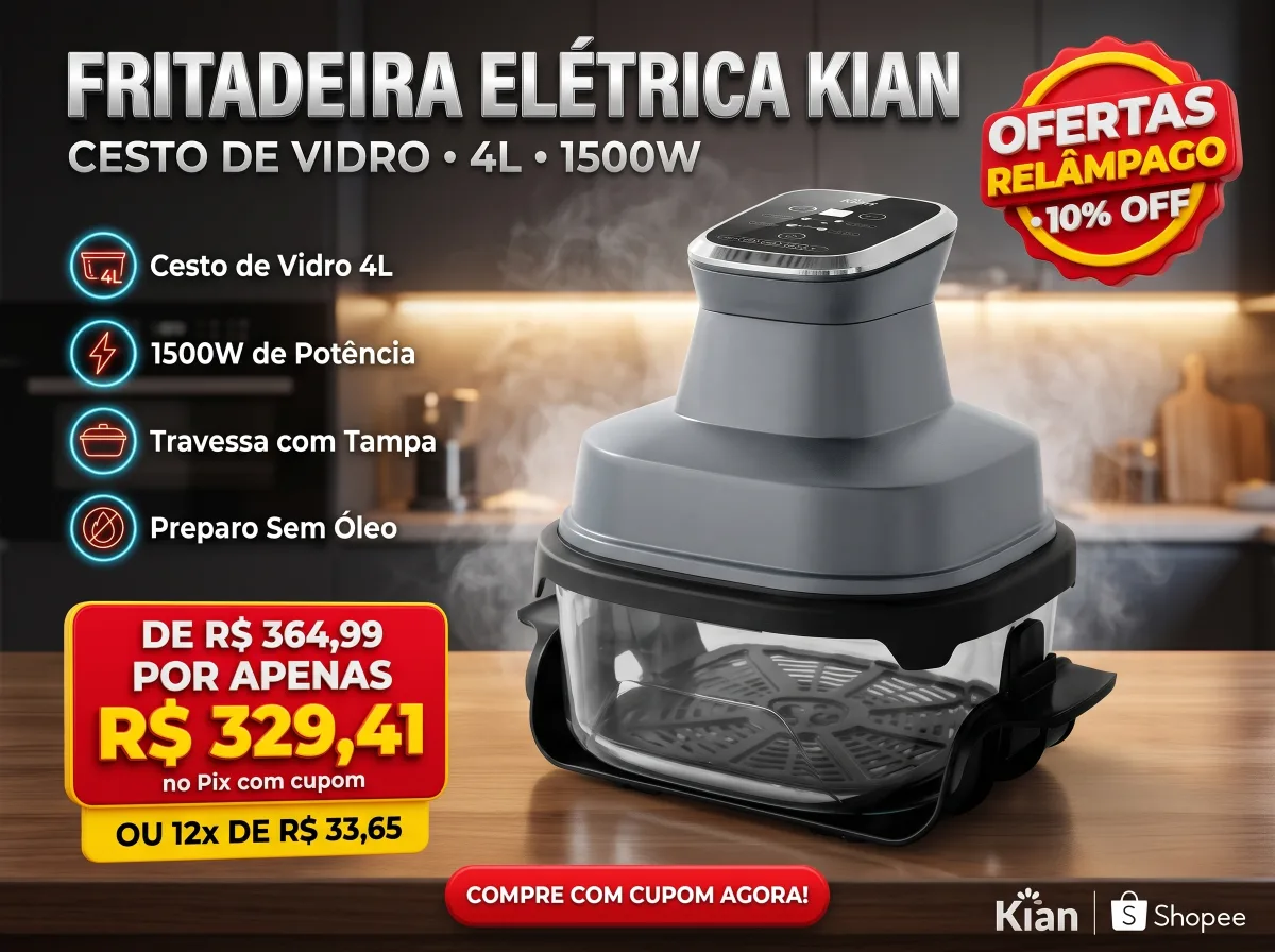 Fritadeira Elétrica Kian 4L com Cesto de Vidro 1500W