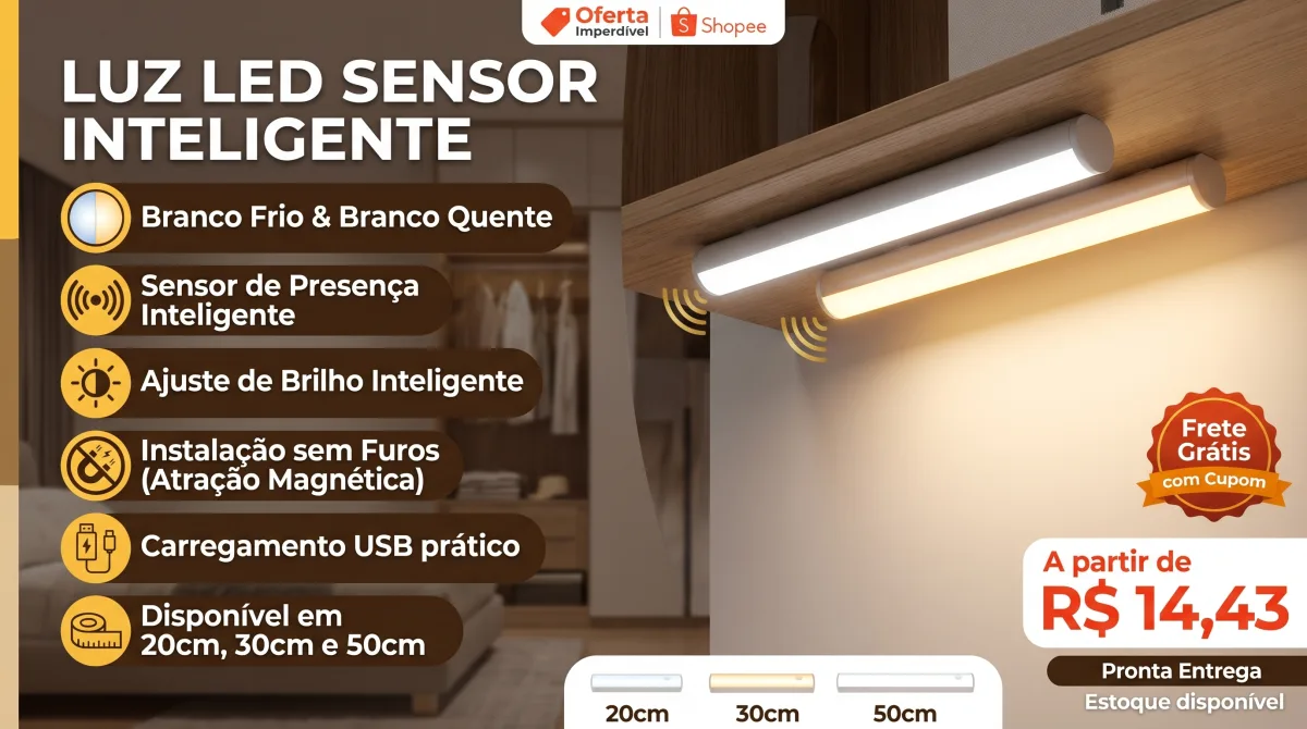 Luz LED com Sensor USB 20cm a 50cm