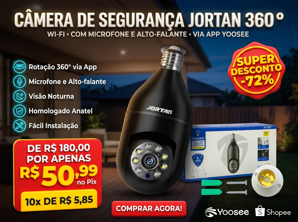 Câmera de Segurança Wi-Fi 360° com Áudio e App Yoosee