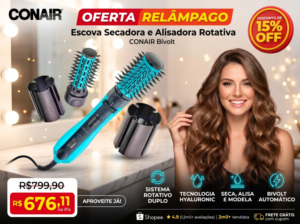 Escova Secadora e Alisadora Rotativa Conair Bivolt
