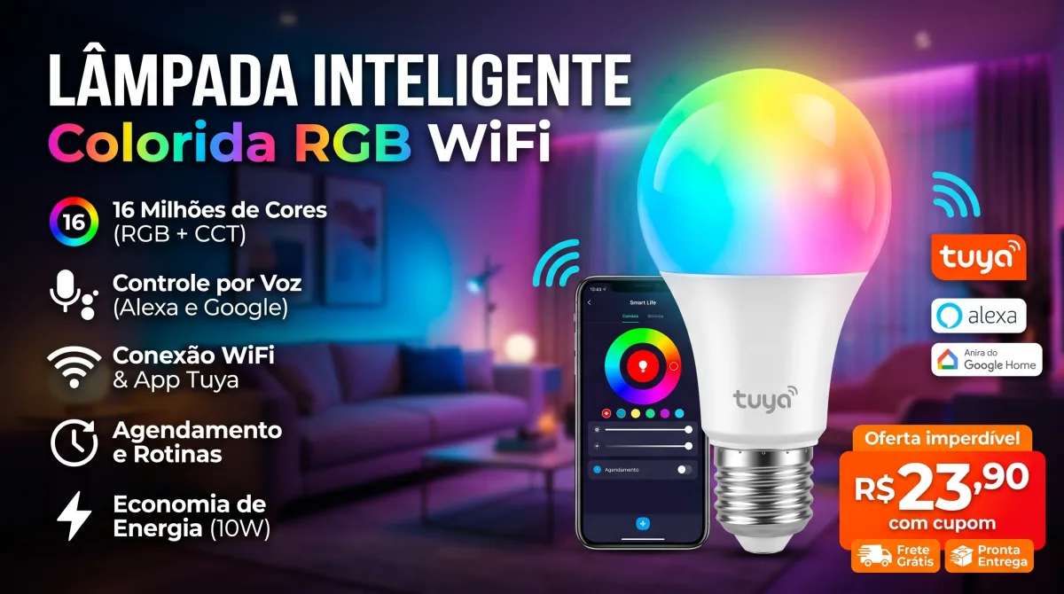 Lâmpada Inteligente RGB E27 10W Tuya Alexa