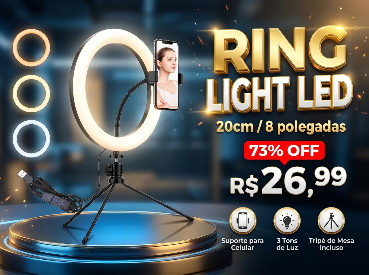 Ring Light 20cm LED com Tripé Stand